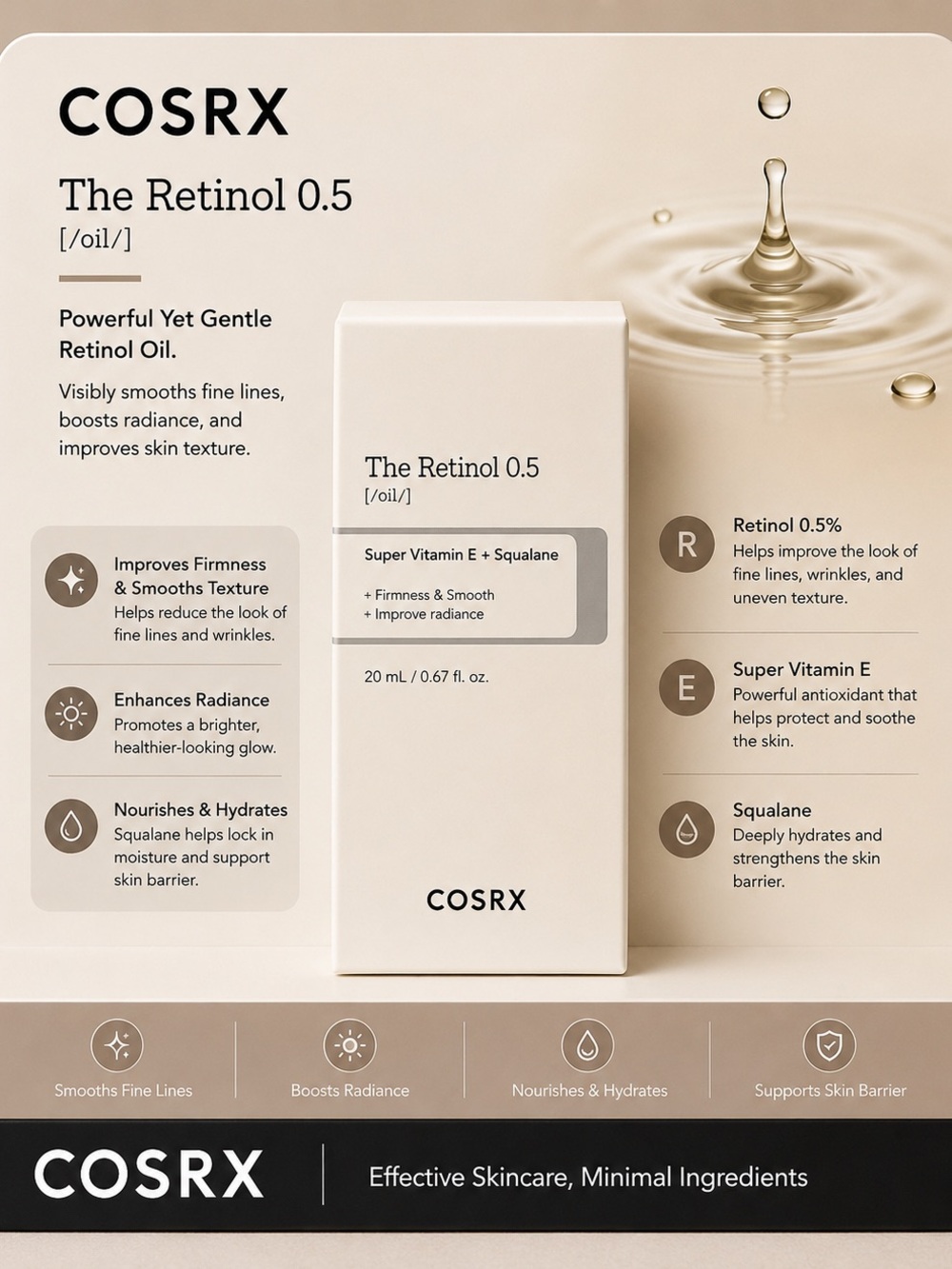 COSRX The Retinol 0.5 Oil – Cream-Colored Face Oil for Radiance & Smoothness